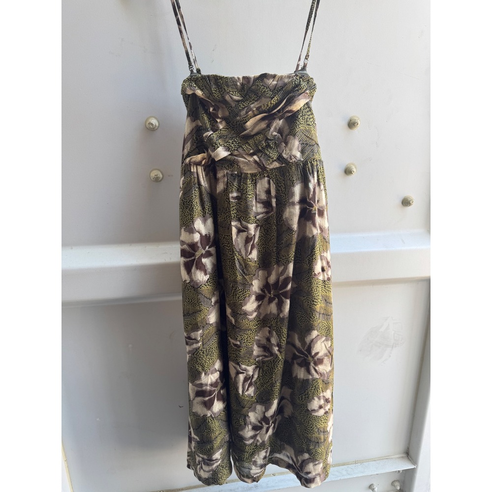 Anthropologie Edme & Esyllte Floral Midi Dress Green Size 4 Smocked Back Bow